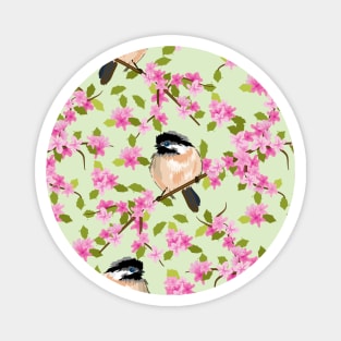 Spring Flowers And Birds Pattern On Green Magnet